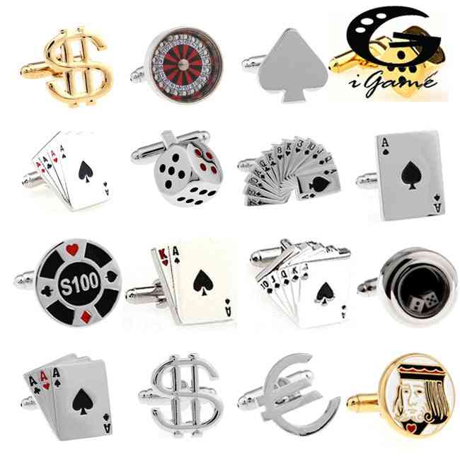 Boutons de manchette pour hommes, série de casino pari, dés de roulette, poker, conception de jeton