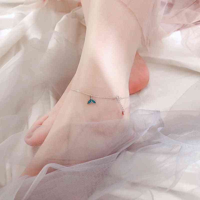 Sterling Silver Blue Fishtail Elegant Anklets & Bracelet Chain Leg Bracelet