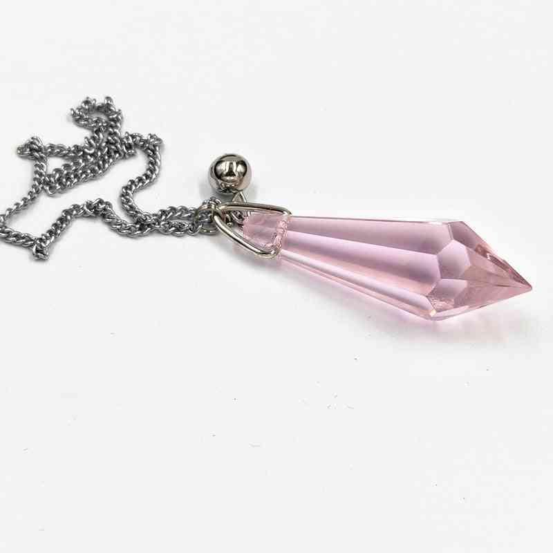 Healing Glass Pendulum, Natural Quartz Pendant, Hexagon Prism Stone, Amulet Balancing Charms Jewelry