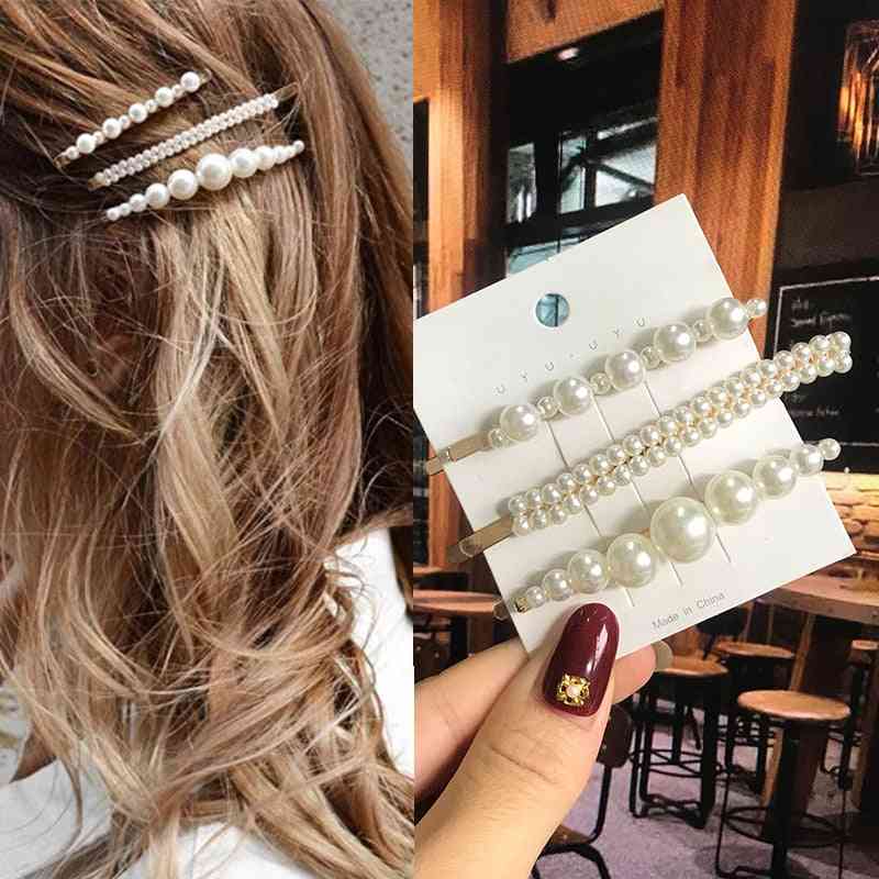 Simulated Pearl Barrettes Beaded Geometric Women Hair Clip, Hairgrips Accessories
