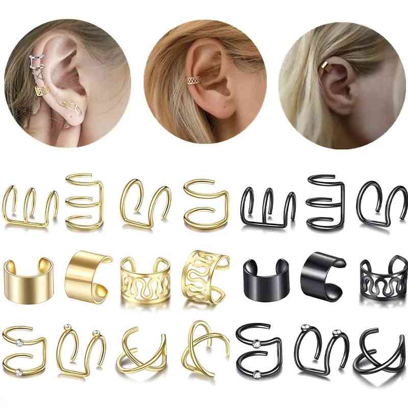 12pcs/set Fashion Gold Color Ear Cuffs Leaf Clip Earrings For Women