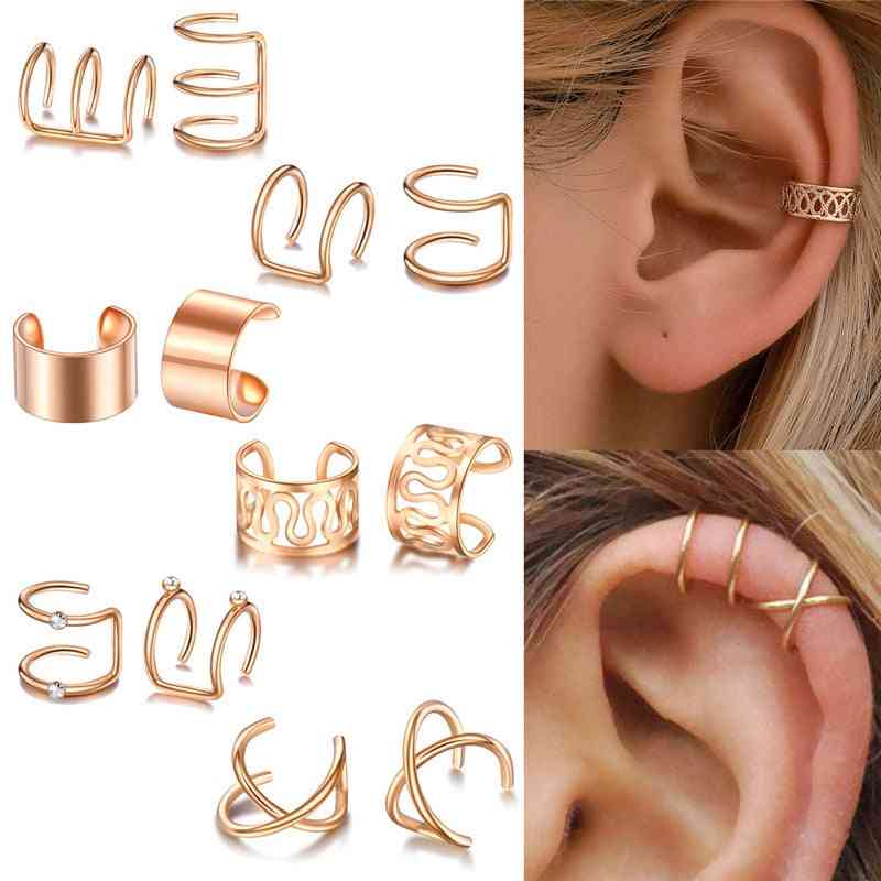 Ear Cuff Gold Leaves Non-piercing Clips Earring Jewelry, Men