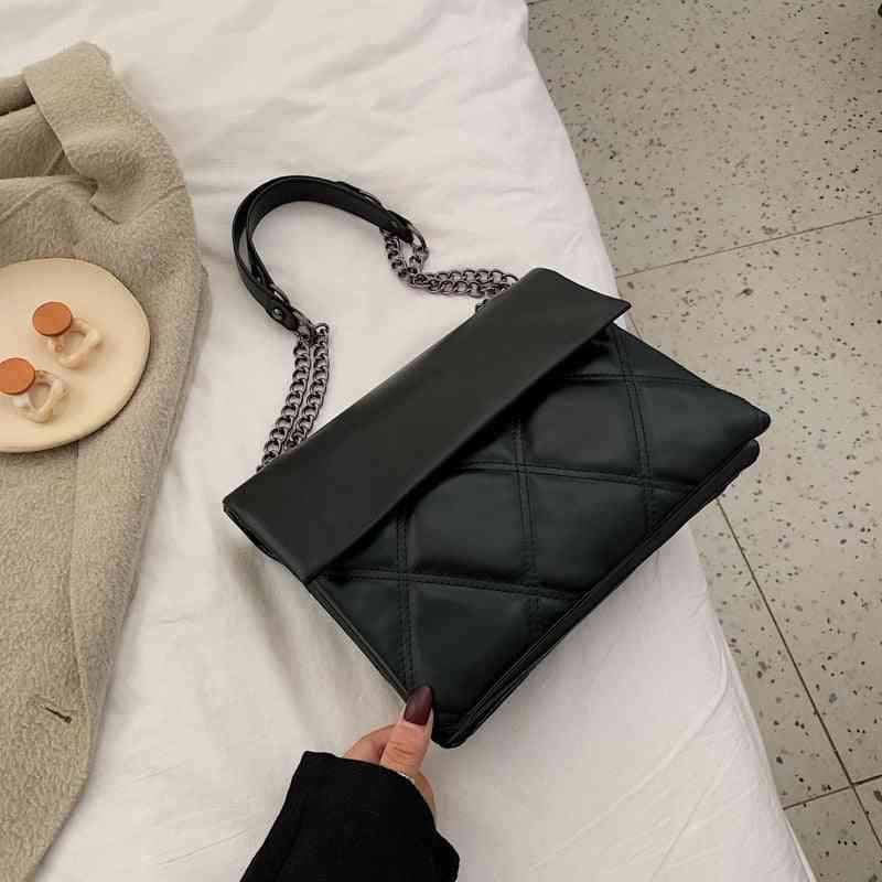 Solid Leather Shoulder Messenger Bag, New Ladies Chain Handbags