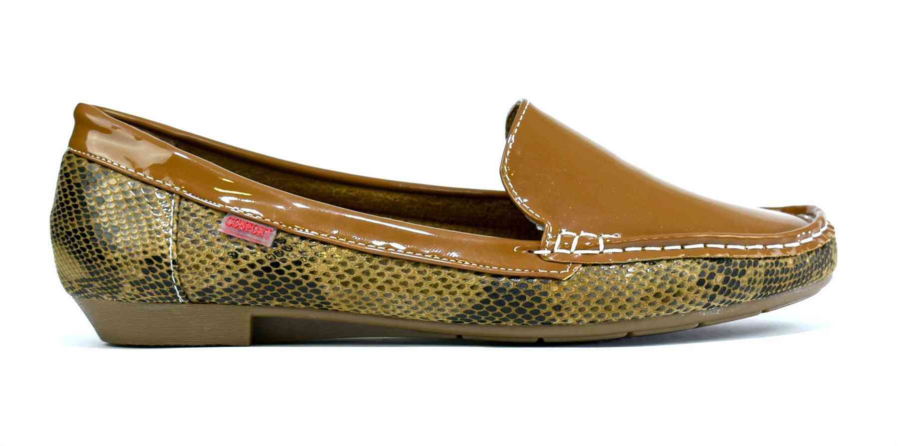 Women's Leather Brown Snake Pattern Shoes