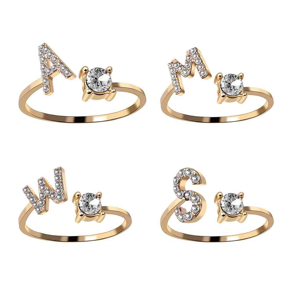 Az letter zlatá farba kovový nastaviteľný otvárací prsteň, iniciály meno abeceda, ženské kreatívne prstene, trendy spoločenské šperky