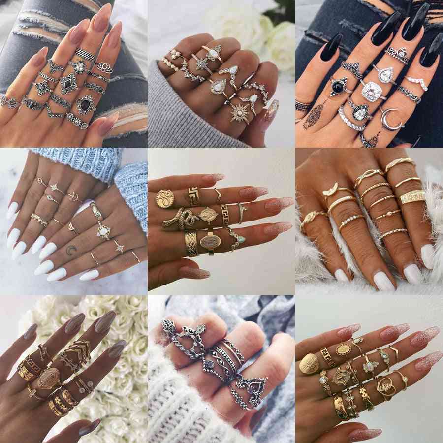 Midi Knuckle Ring Set, Crystal Geometric Finger Rings