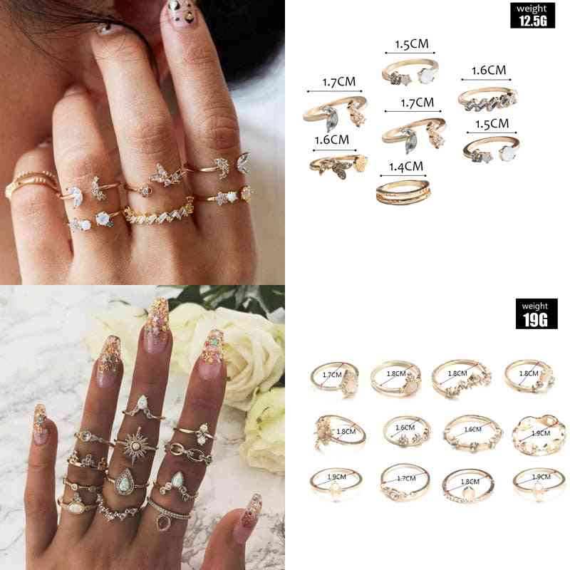 Midi Knuckle Ring Set, Crystal Geometric Finger Rings