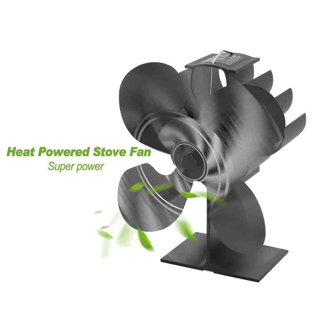 4-blades Heat, Powered Stove Fan, Log Wood Burner, Home Fireplace