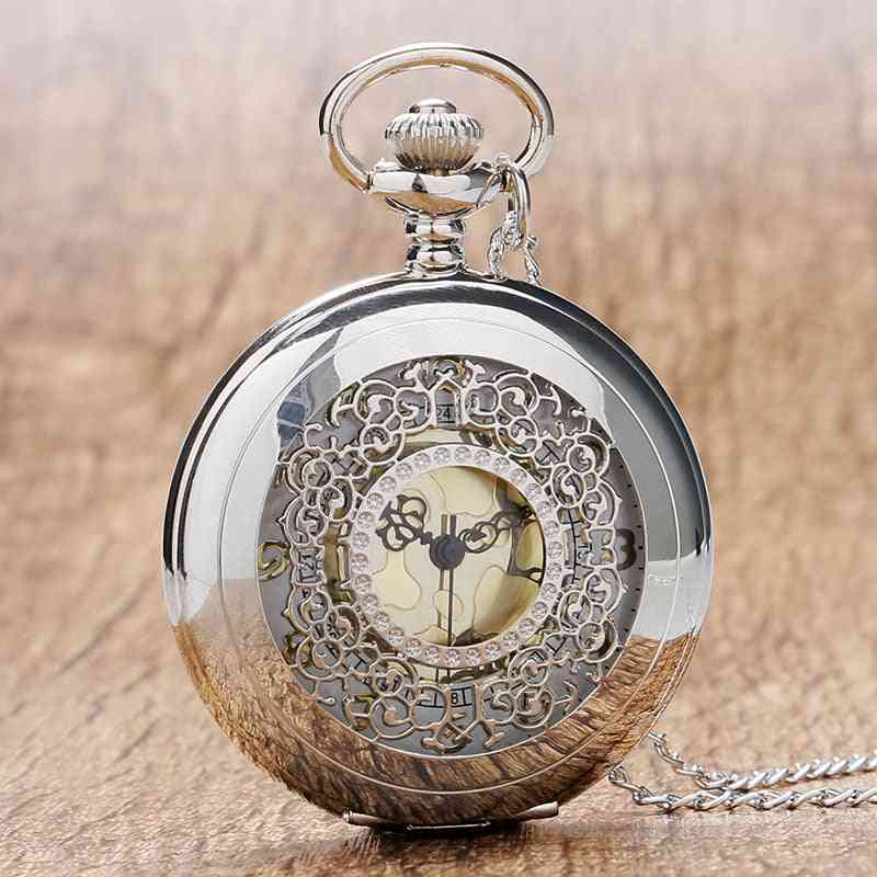 Hollow Pendant Fob Pocket Watch With Necklace Chain