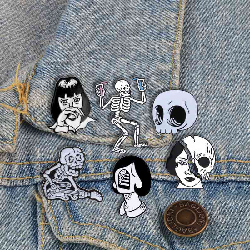 Skeleton Enamel Pins, Movie Role Women Face Brooches, Collection Badge, Party, Men