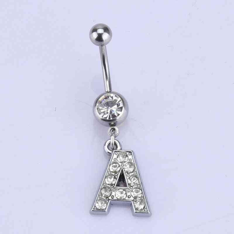 Letter A To M Style Charming, Body Piercing Crystal Rhinestone, Ring Stainless Steel Jewelry
