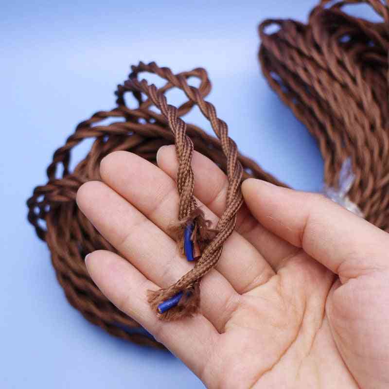 Brown Antique- Textile Braided, Woven Fabric, Lamp Cable Wires