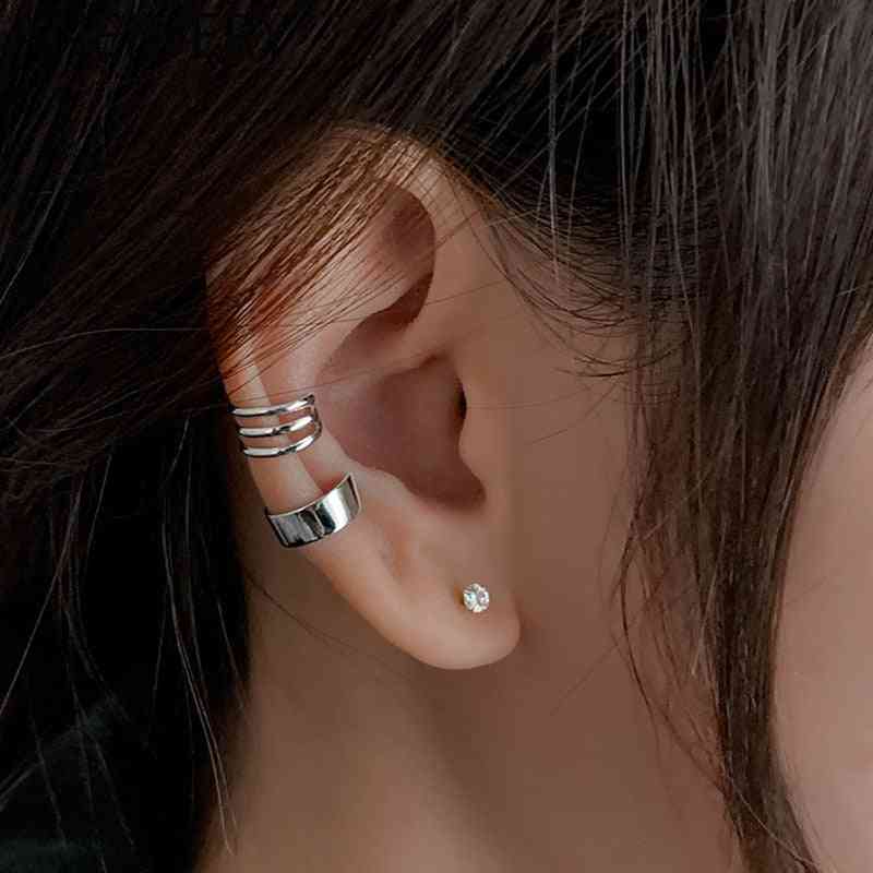 Sterling Silver Smooth Ear Cuffs, Clip, Earrings For Women, No Piercing Fake Cartilage Earring