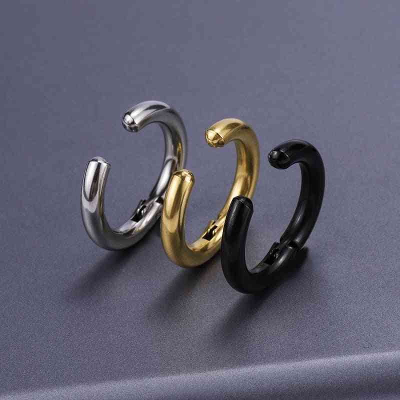 Women, Men, Stainless Steel Painless Ear Clip, Round Ear Circle, Non Piercing, Fake Earrings Jewelry