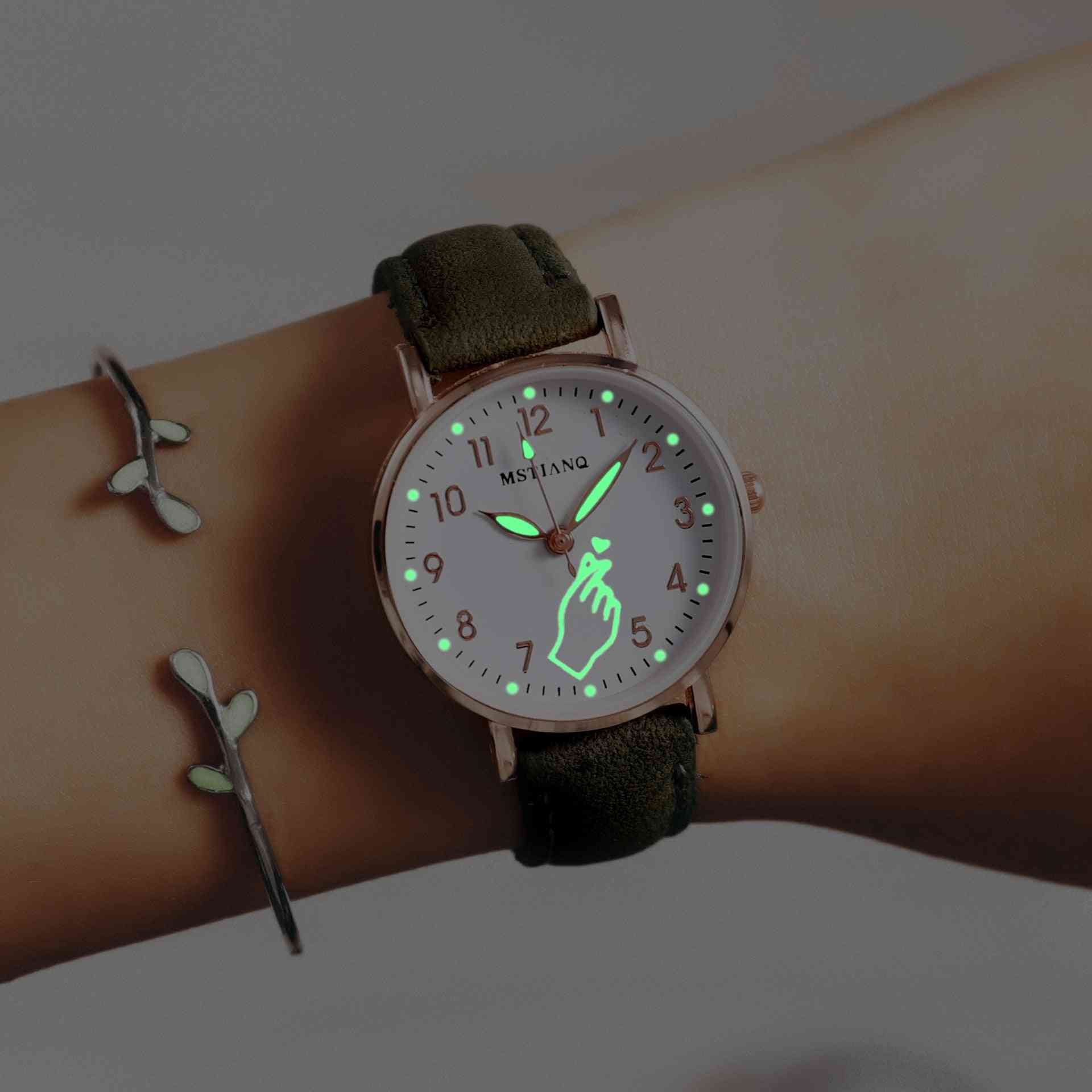 Night Glowing Women Cute Leather Watch