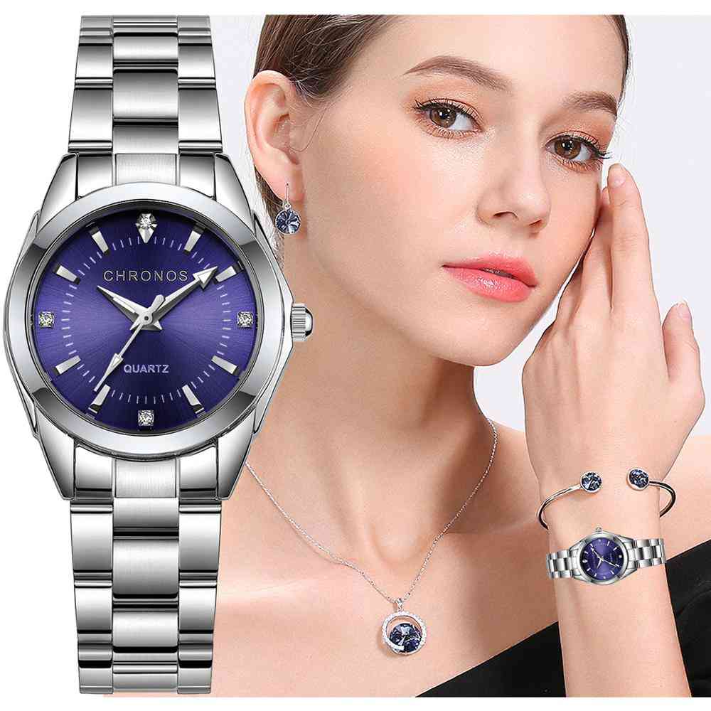 Women Stainless Steel Rhinestone Bracelet Watch