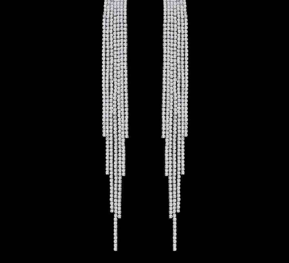 Rhinestone Long Big Tassel Clip Womens Earrings