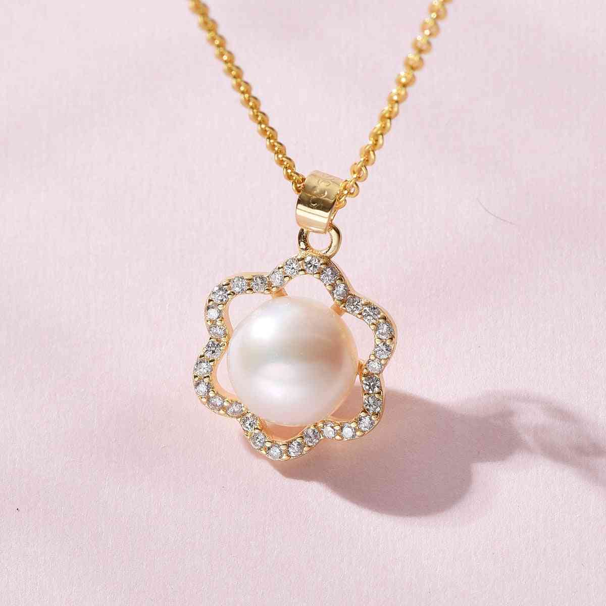 Pearl Natural Freshwater  Pendants, Necklaces,  Flower Zirconia Choker Chain