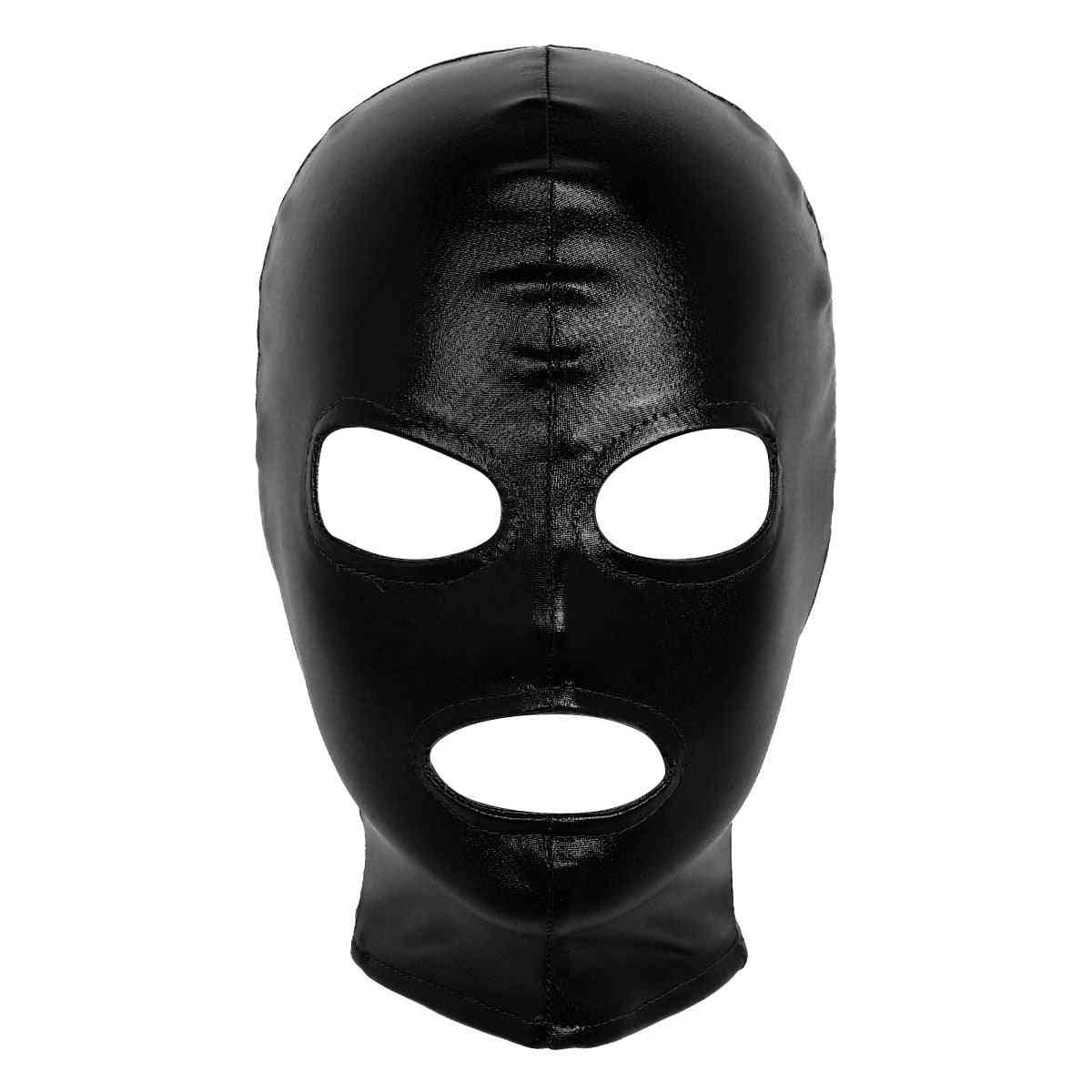 Latex Shiny Metallic Open Eyes And Mouth Headgear Full Face Mask