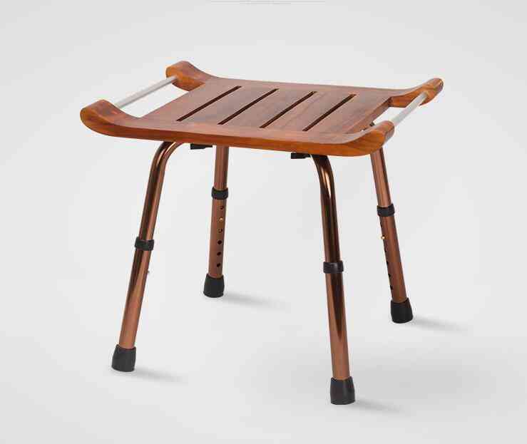 Solid Teak Wood- Shaving Shower, Stool Bench Seat With Aluminum Alloy Legs