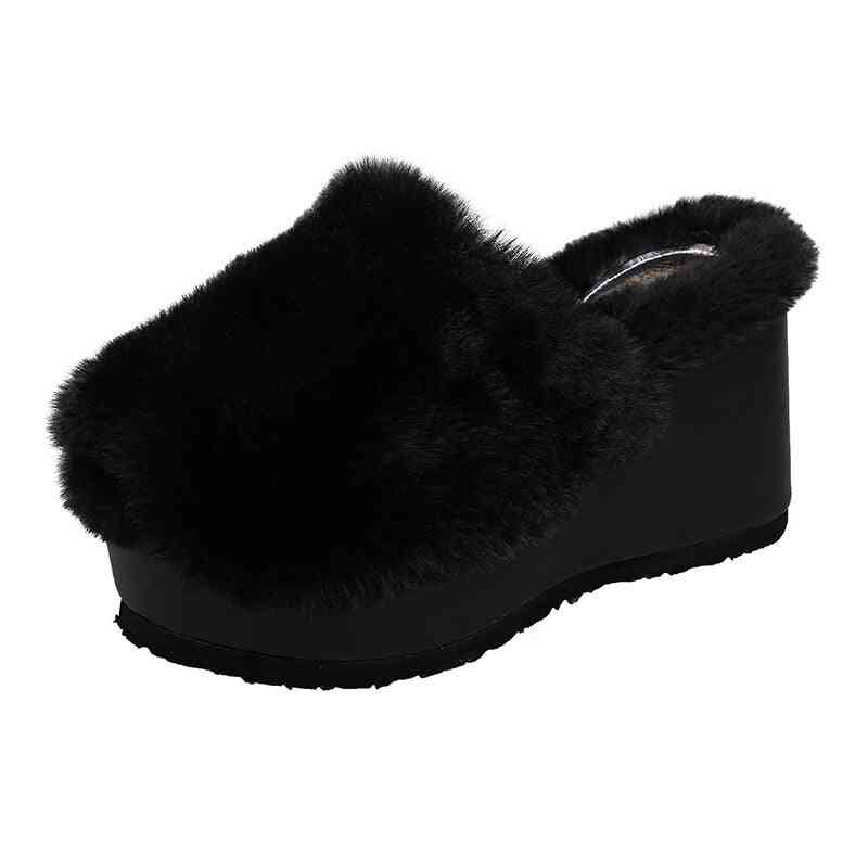 Women, Winter Wedge Fur Slippers