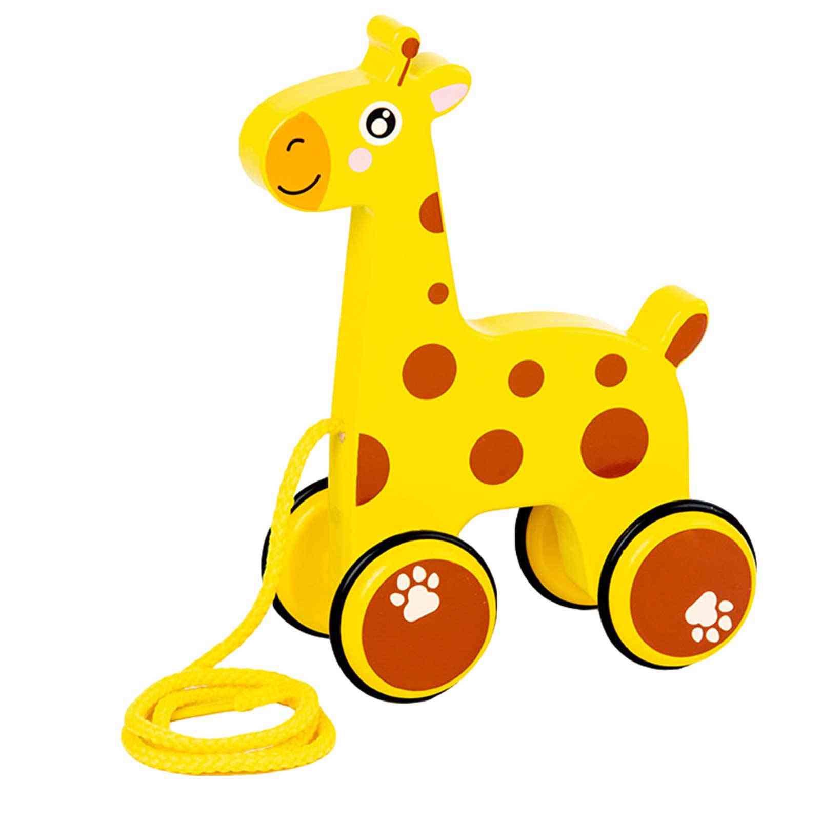 Jouet de dessin animé mignon en bois pour enfants, voiture de traînée d'animaux lisse et ludique et traction de main de bébé qui marche