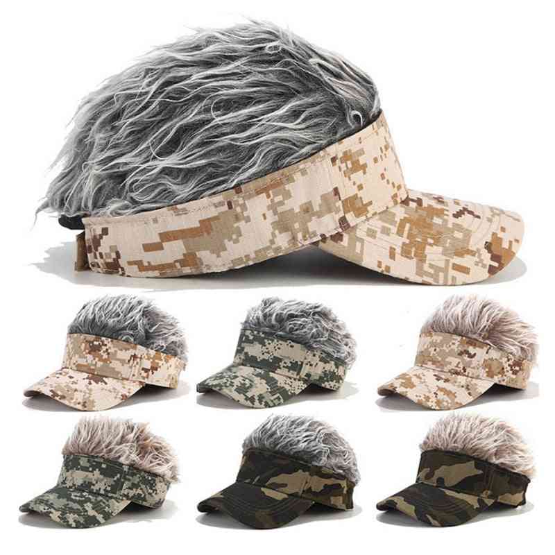 Camo Golf Cap With Fake Flair Hair For Camping/hiking/outdoor Sports