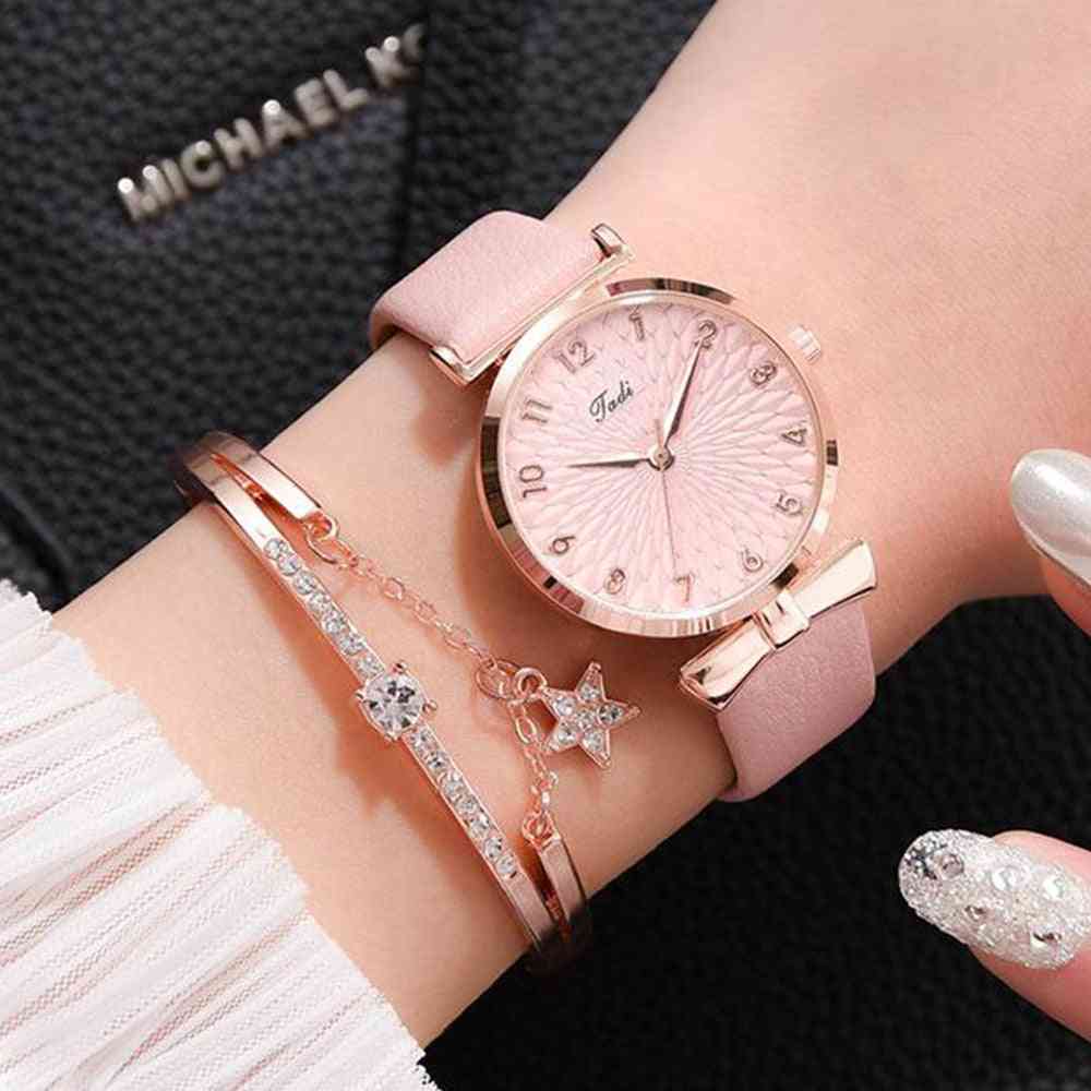 Ladies Bracelet Casual Leather Quartz Wristwatch