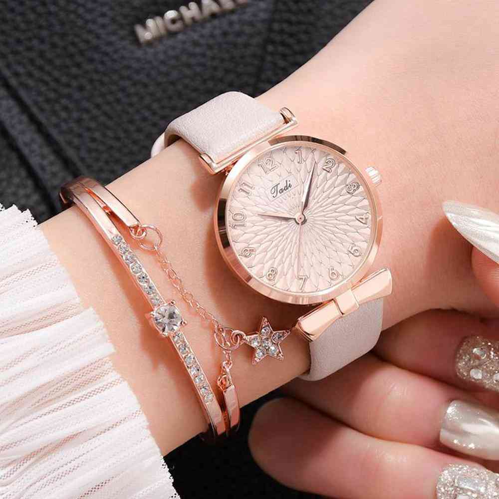 Ladies Bracelet Casual Leather Quartz Wristwatch
