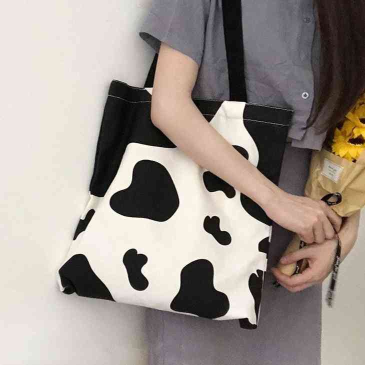 Women Cow Pattern Canvas Shopping Bag