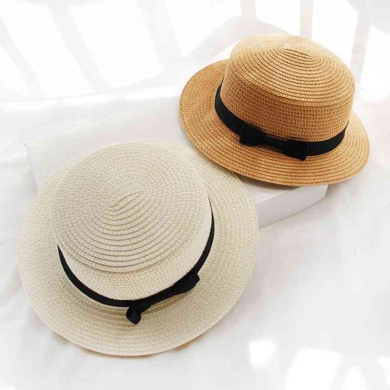 Women Flat Brim Straw Girl Sun Hat / Cap