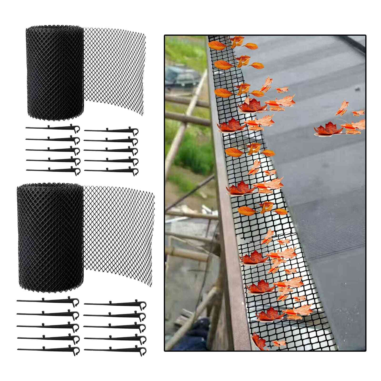 Plastic Roof Guttering Cover- Debris Protector Stop Leaf Blocks With Hooks
