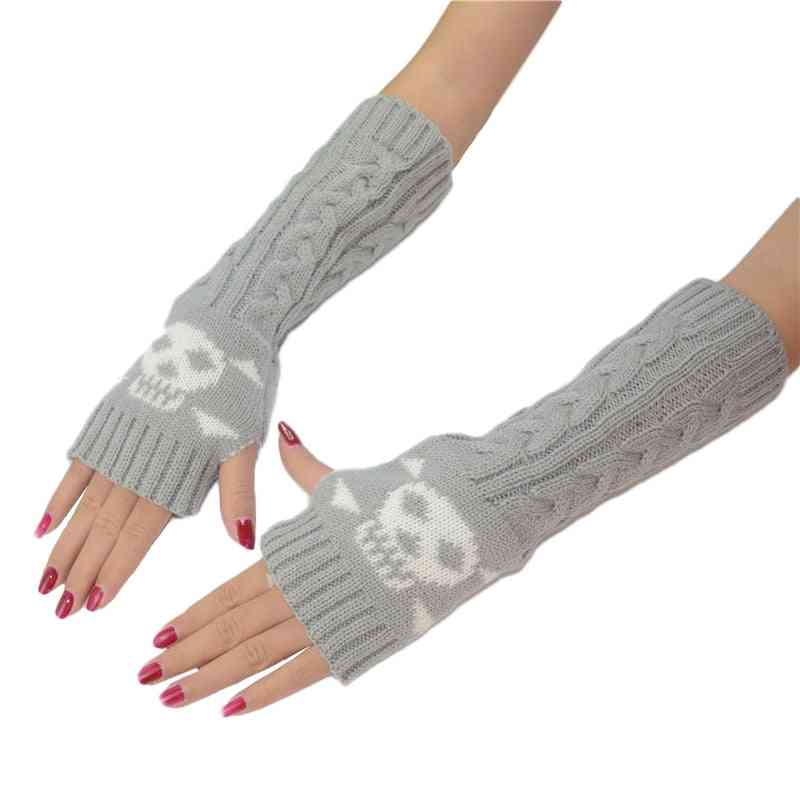 Women Arm Warmer Skull Long Fingerless Gloves