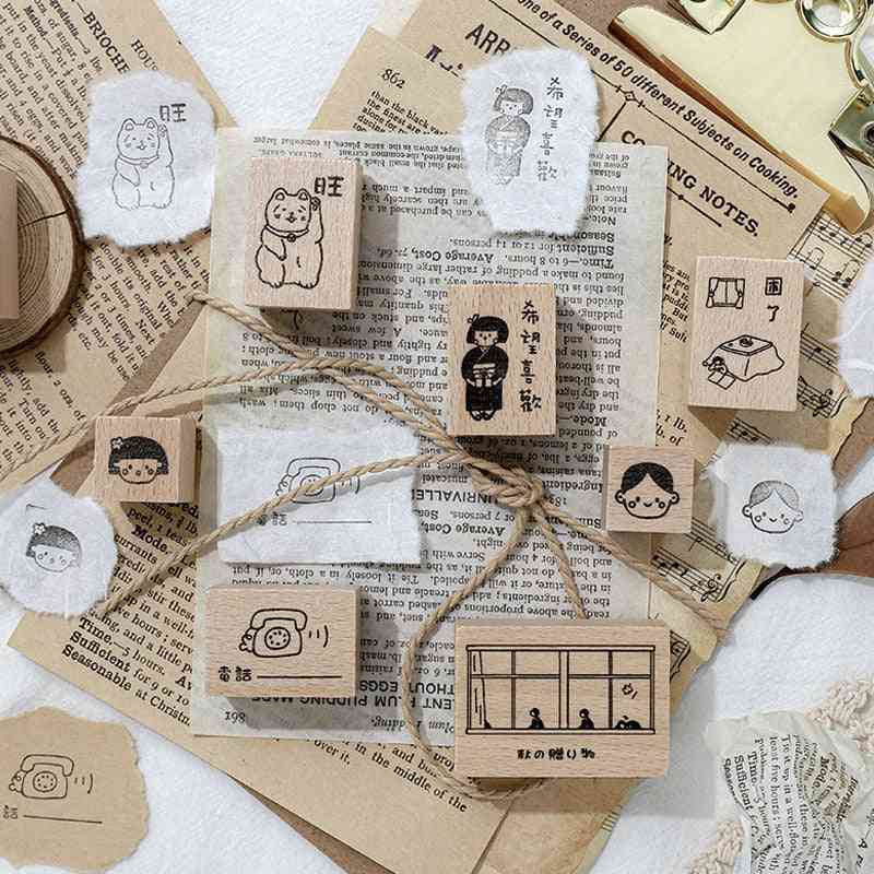 Vintage Cute Wooden Rubber Seals And Stamps For Scrapbooking Craft