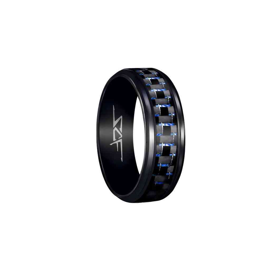 ?slate? Real Blue Laced Carbon Fiber Ring (black)