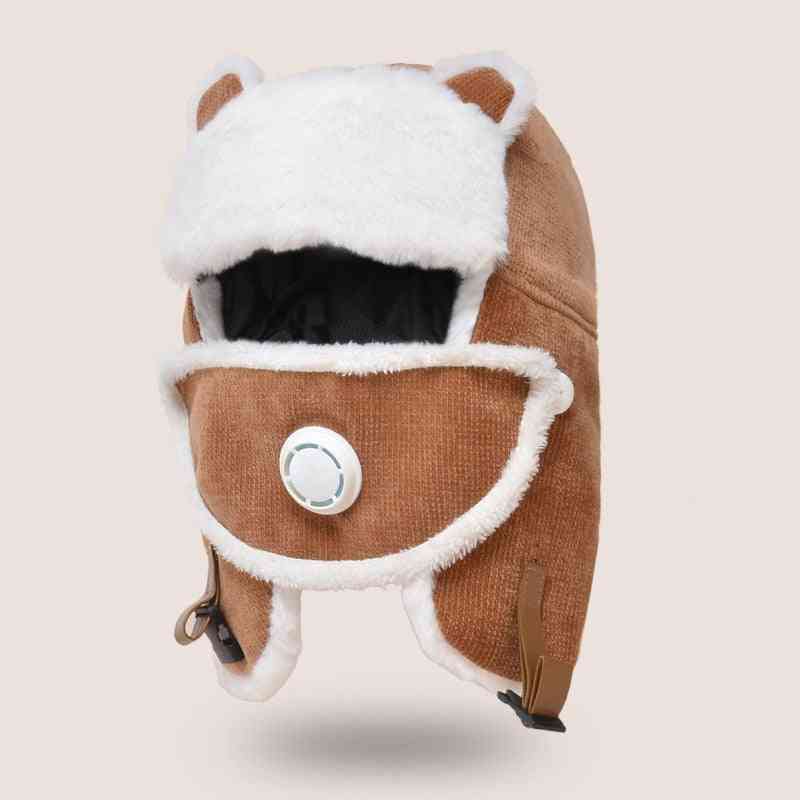 Winter Women Warm Bomber Hat, Bear Plush Mask Cap