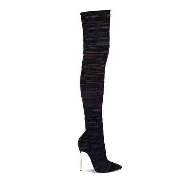 Women Thigh High Slip On Elastic Fabric Over The Knee Boots