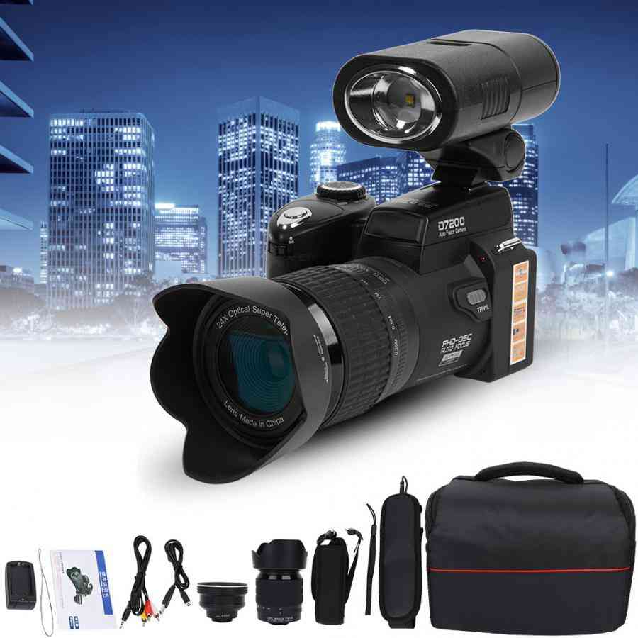 Digital Camera Dslr, Wide Angle Lens + Telephoto + Led Light Cameras