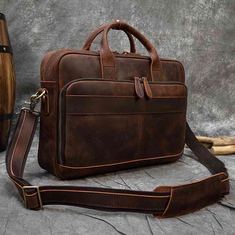 Retro Laptop Briefcase Bag Genuine Leather Handbags