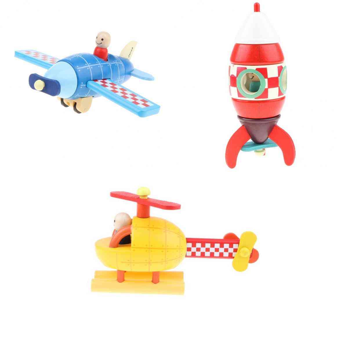 Dřevěný sestavený magnetický model letadla pro děti batolata vzdělávací hračka,
