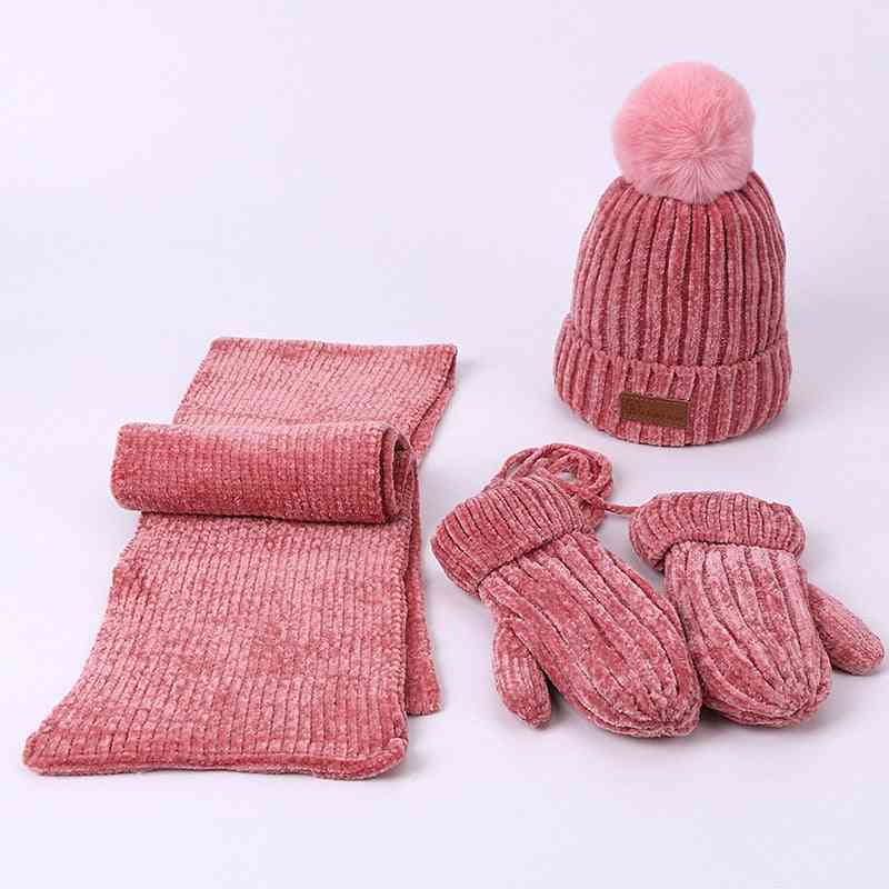 Set di guanti sciarpa cappello invernale per bambini, cappelli lavorati a maglia con pompon
