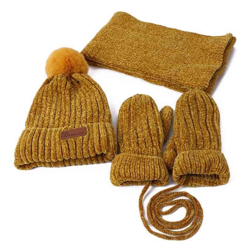 Vinter baby hat tørklæde handsker sæt, pompon strikkede hatte