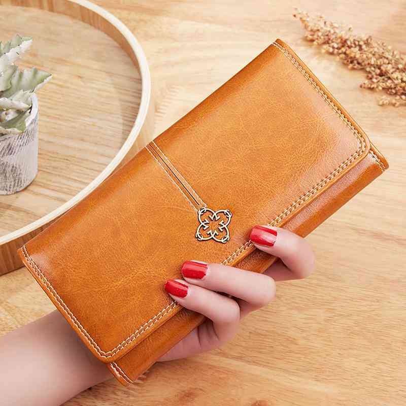 New Women's Wax Oil Skin Portable Wallet