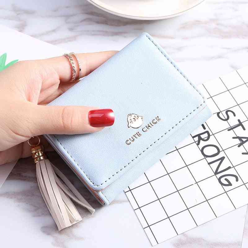 Cute Leather Card Holder Mini Short Tassel Small Wallet