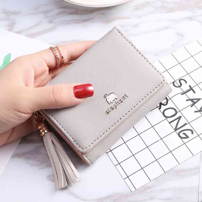 Cute Leather Card Holder Mini Short Tassel Small Wallet