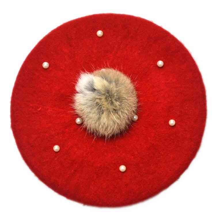 Rabbit Fur Beret Hat For Baby, Beanie Hats