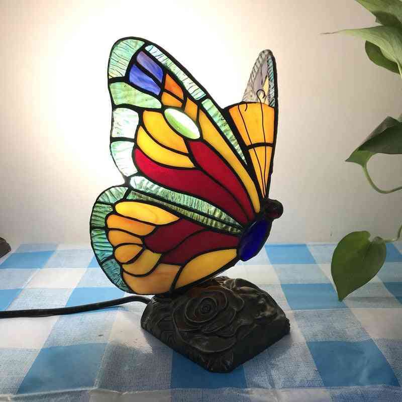 Målat glas tiffany fjäril bordslampa