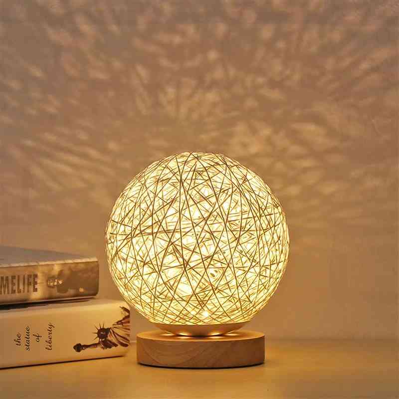 Creative Usb Lampshade Wood Moon Table Lamp