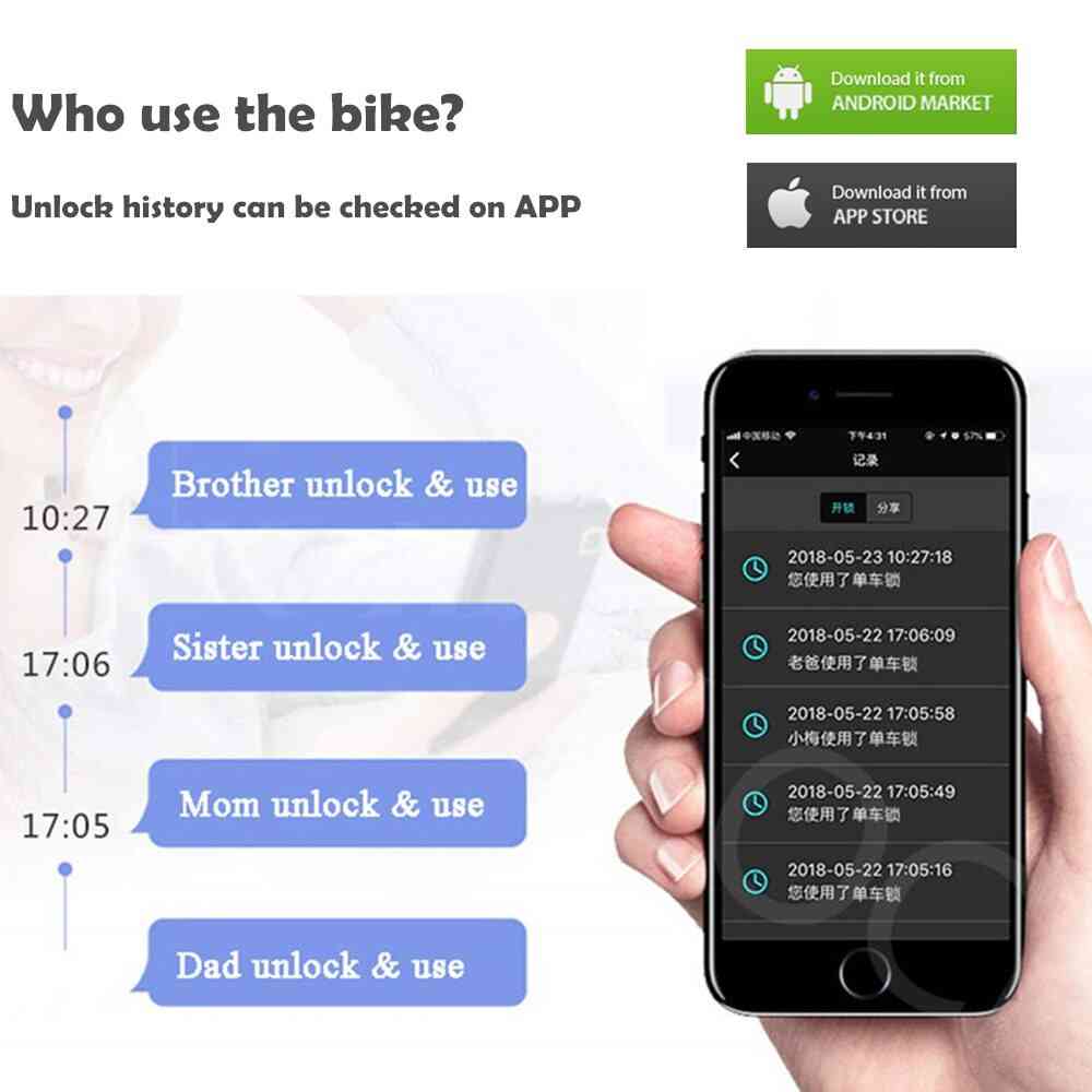 Nøglefri Bluetooth-app intelligent cykellås, adgang til QR-kode