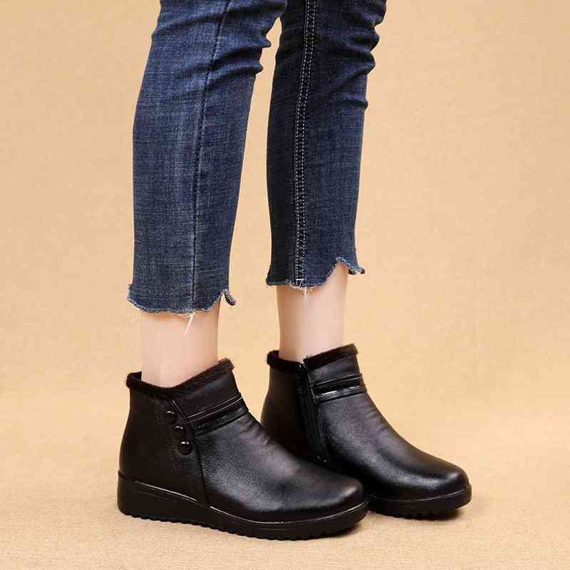 Fashion Winter Women Leather Ankle Warm Boots